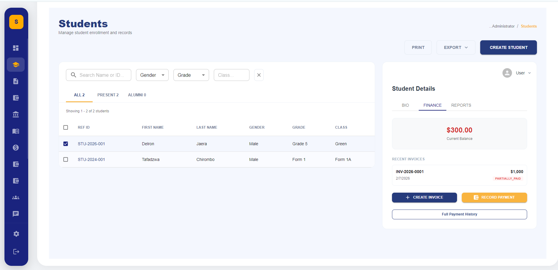 School Accounting System Screenshot